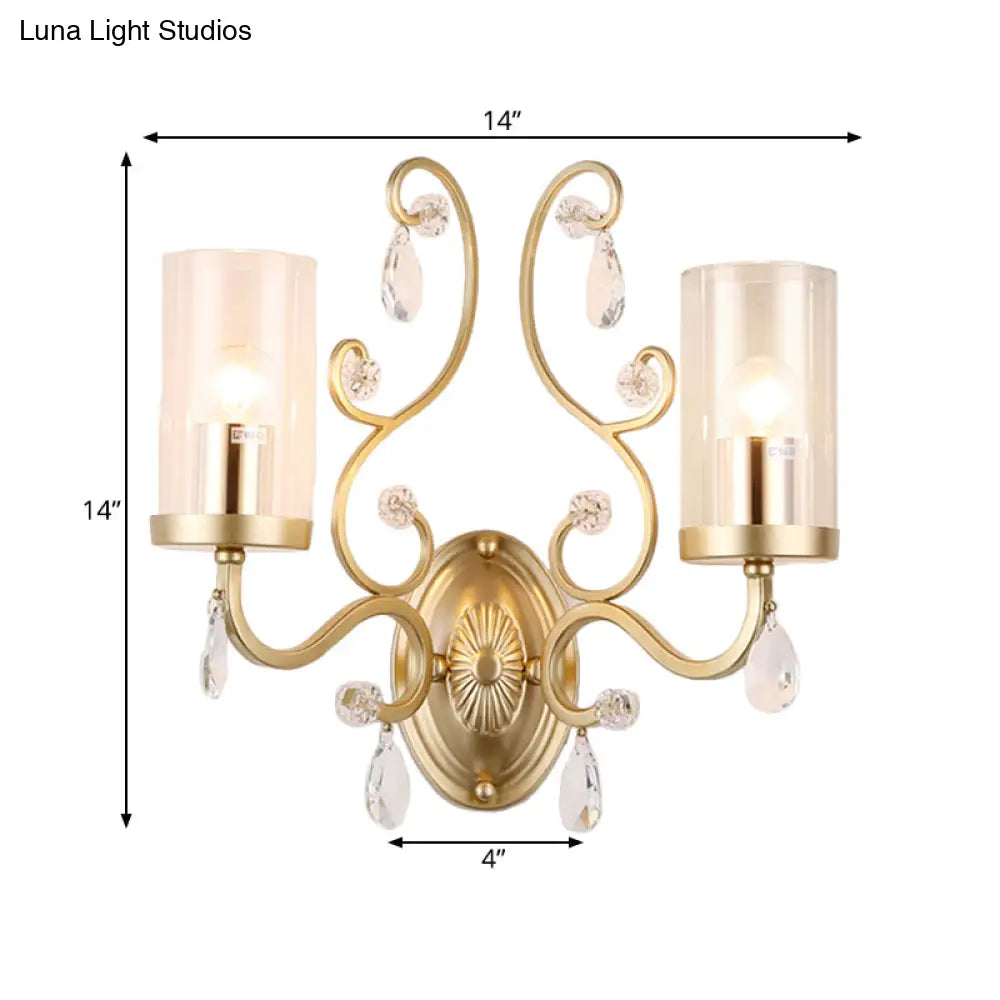 DecorBites™ Modern Crystal Brass Sconce Wall Light with Clear Glass Cylinder Shade
