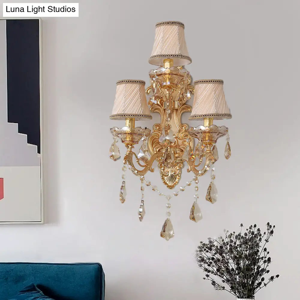 DecorBites™ Modern Crystal Candelabra Wall Mount Light with 3 Gold Lights - Living Room Sconce