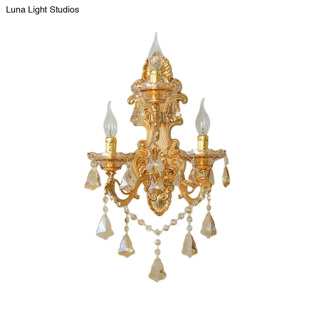 DecorBites™ Modern Crystal Candelabra Wall Mount Light with 3 Gold Lights - Living Room Sconce