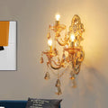 DecorBites™ Modern Crystal Candelabra Wall Mount Light with 3 Gold Lights - Living Room Sconce