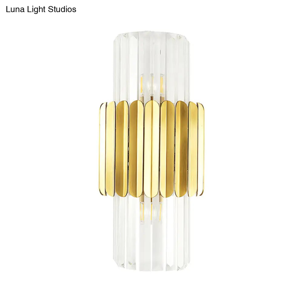 DecorBites™ Modern Crystal Cylinder Wall Mount Lamp with 2 Gold Heads - Bedroom Wall Lighting Fixture