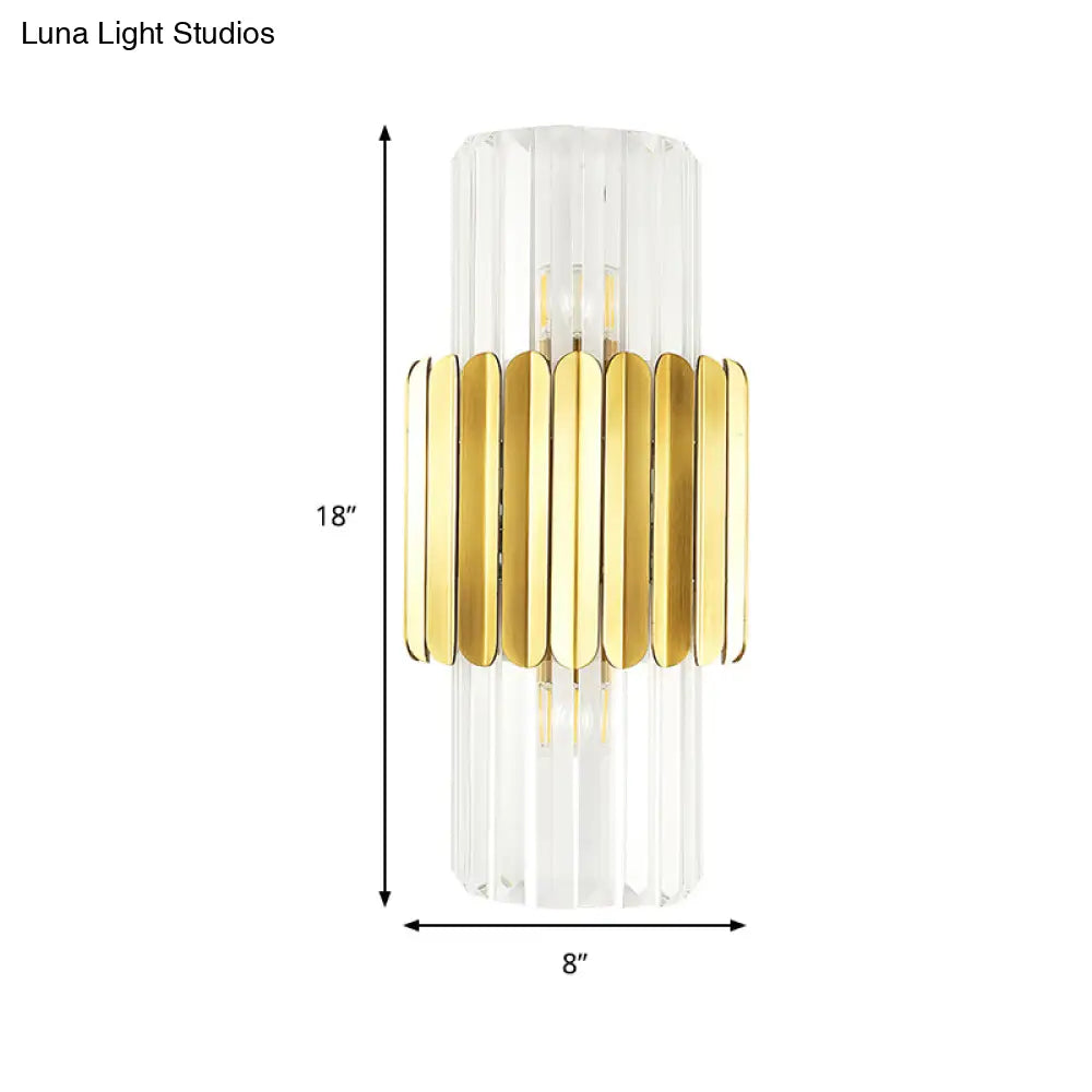 DecorBites™ Modern Crystal Cylinder Wall Mount Lamp with 2 Gold Heads - Bedroom Wall Lighting Fixture