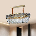DecorBites™ Modern Crystal Ellipse Island Pendant Light - Elegant 10-Bulb Suspension Lighting for Dining Room - Black-Gold Finish