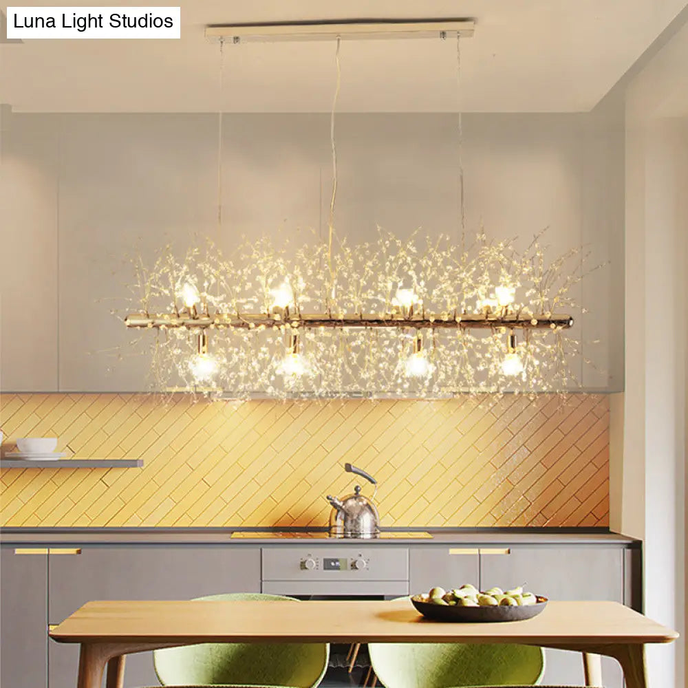 DecorBites™ Modern Crystal Flower Island Pendant Ceiling Lamp for Kitchen (9/12-Head, Chrome/Gold)