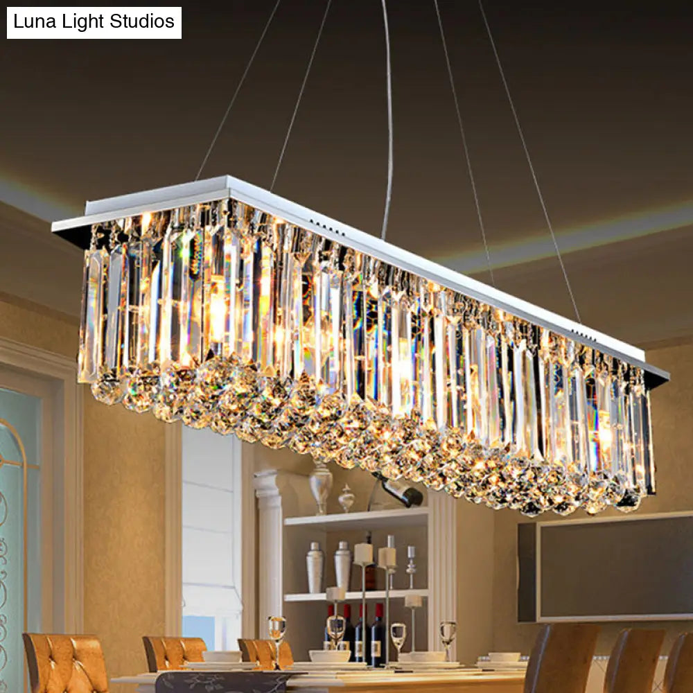 DecorBites™ Modern Crystal Pendant Island Lamp with Rectangle Shape, 4/5/6 Lights, Stainless Steel - Ideal for Restaurants
