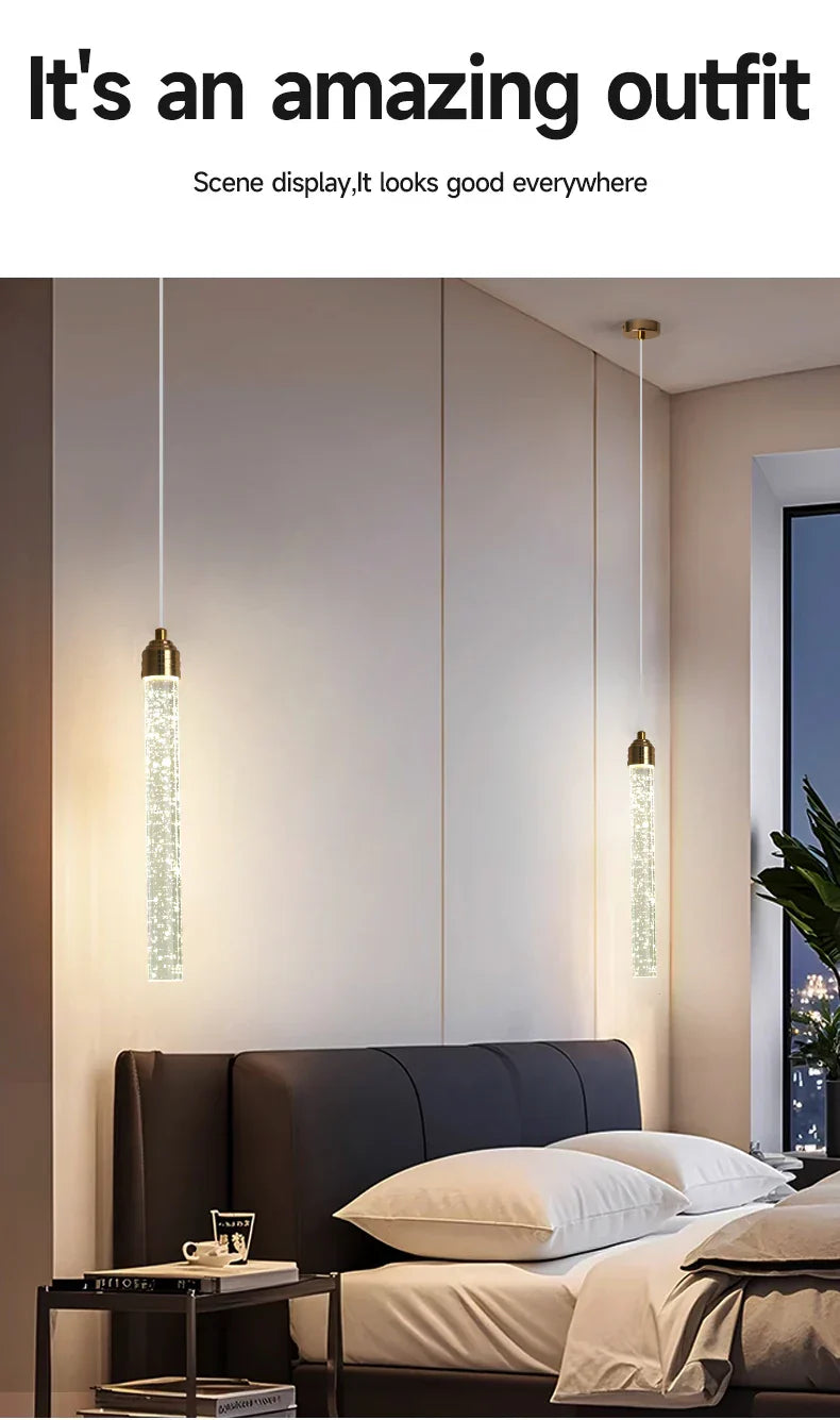 DecorBites™ Modern Crystal Pendant Light with Gold Fixtures - Home Decor