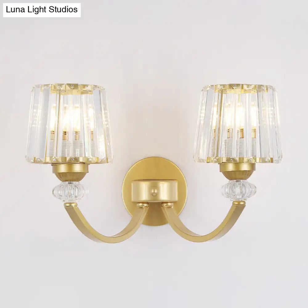 DecorBites™ Modern Crystal Wall Lamp: Clear Barrel with Curved Arm in Black/Gold - 1/2-Light Wall Mounted Lighting