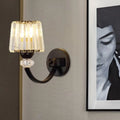 DecorBites™ Modern Crystal Wall Lamp: Clear Barrel with Curved Arm in Black/Gold - 1/2-Light Wall Mounted Lighting