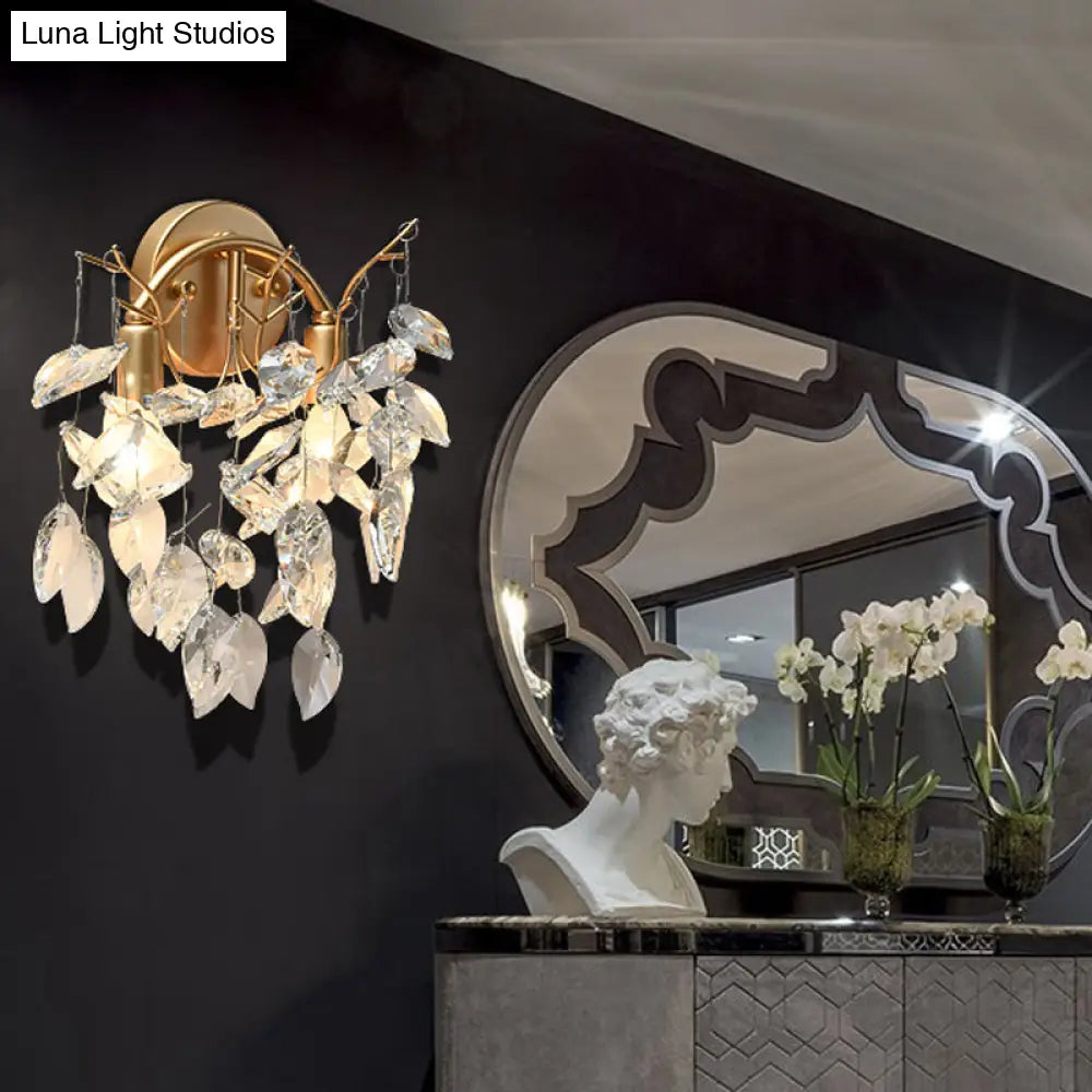 DecorBites™ Modern Crystal Wall Mount Sconce Light Fixture with Leaf Faceted Design - 4 Lights - Brass Finish