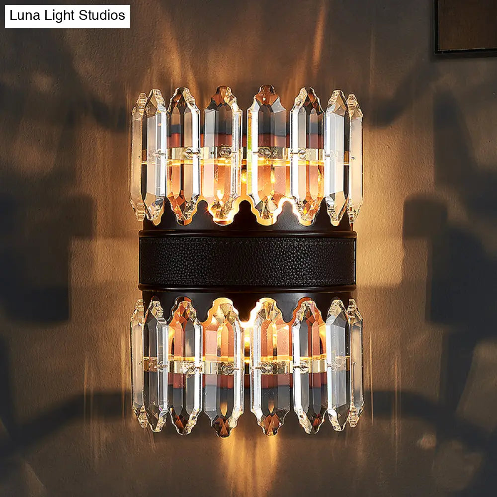 DecorBites™ Modern Crystal Wall Sconce Light - Black Cylinder Block Fixture (2/4 Lights)