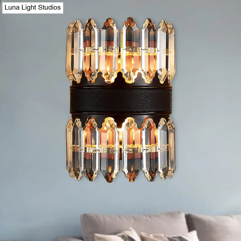 DecorBites™ Modern Crystal Wall Sconce Light - Black Cylinder Block Fixture (2/4 Lights)