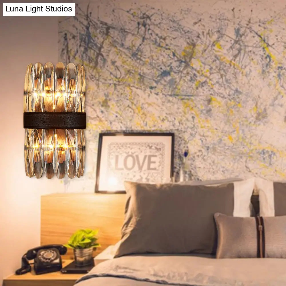 DecorBites™ Modern Crystal Wall Sconce Light - Black Cylinder Block Fixture (2/4 Lights)