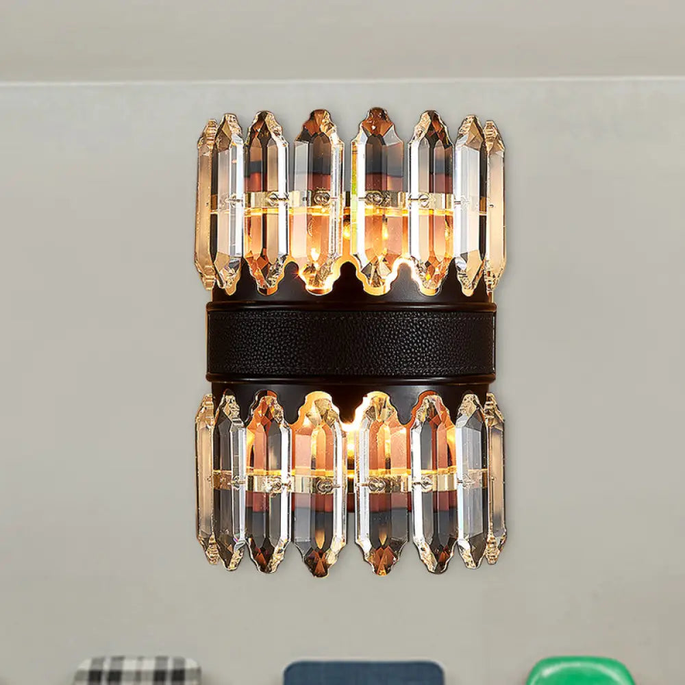 DecorBites™ Modern Crystal Wall Sconce Light - Black Cylinder Block Fixture (2/4 Lights)