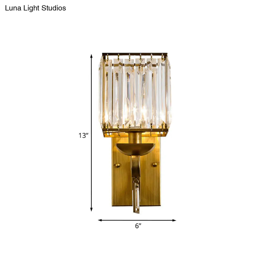 DecorBites™ Modern Cuboid Wall Light Sconce with Crystal Block, 1-Bulb Brass Fixture