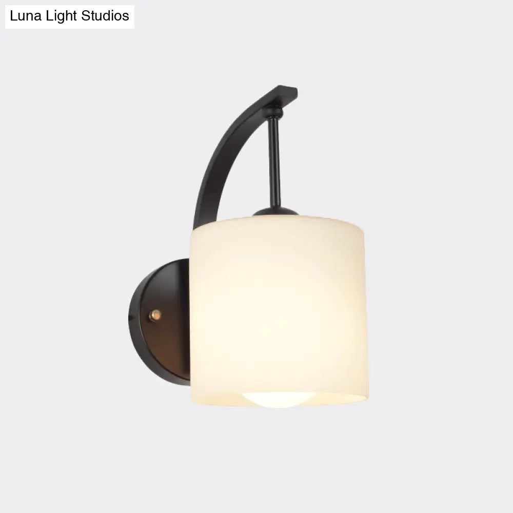 DecorBites™ Modern Cylindrical Wall Sconce with Black Finish and Opal Glass Shade
