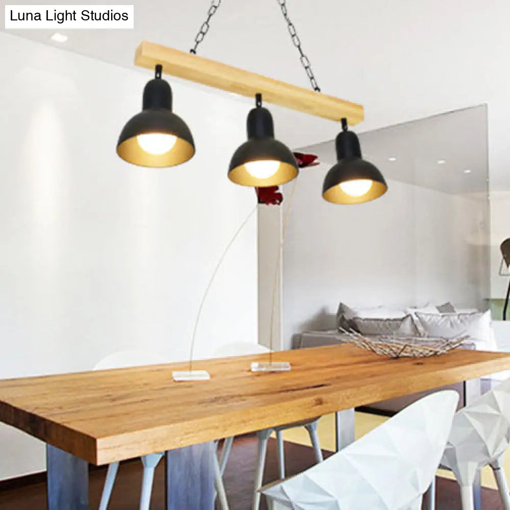 DecorBites™ Modern Dome Island Lighting - 2/3 Heads, Black/White Metal Pendant Light with Wooden Beam for Kitchen