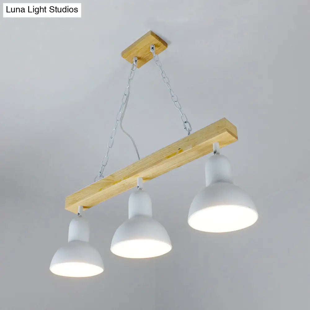 DecorBites™ Modern Dome Island Lighting - 2/3 Heads, Black/White Metal Pendant Light with Wooden Beam for Kitchen