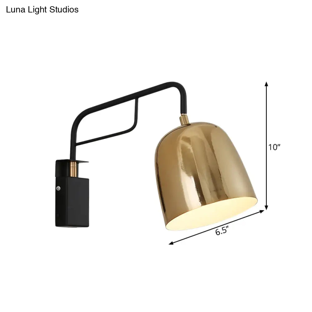 DecorBites™ Modern Dome Wall Sconce: Black/Gold Metal, 1 Bulb, Bend Arm