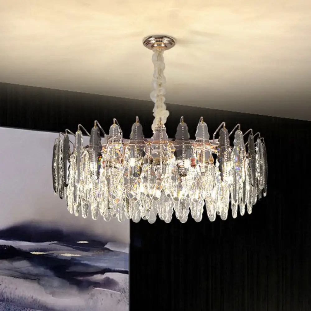 DecorBites™ Modern Drum Pendant Light with Clear K9 Crystal - 9 Head Island Lighting for Living Room