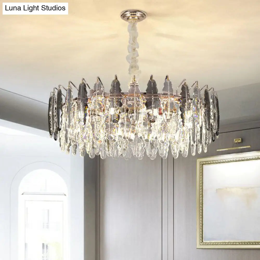 DecorBites™ Modern Drum Pendant Light with Clear K9 Crystal - 9 Head Island Lighting for Living Room