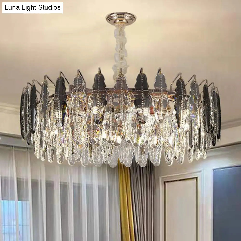 DecorBites™ Modern Drum Pendant Light with Clear K9 Crystal - 9 Head Island Lighting for Living Room