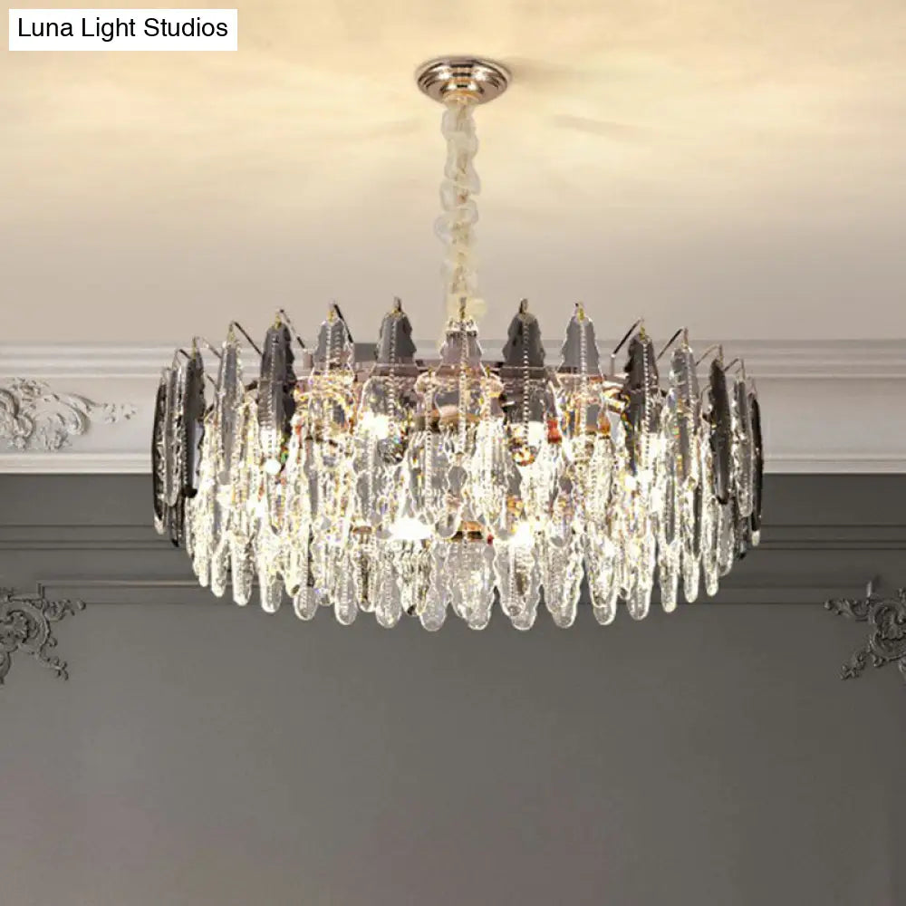 DecorBites™ Modern Drum Pendant Light with Clear K9 Crystal - 9 Head Island Lighting for Living Room