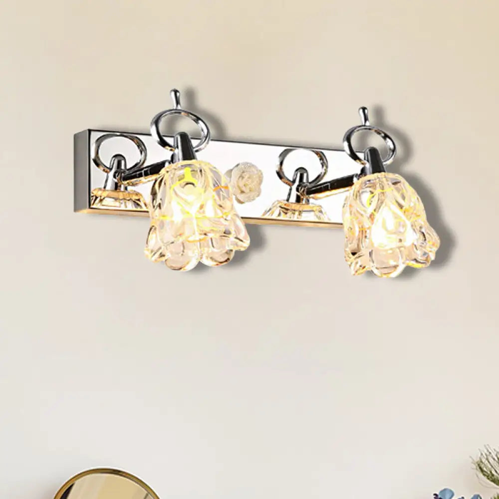 DecorBites™ Modern Flower Shade Vanity Wall Light Fixture - Clear Glass, Silver Finish, 2/3 Lights - Ideal for Bathroom - 12"/18" W