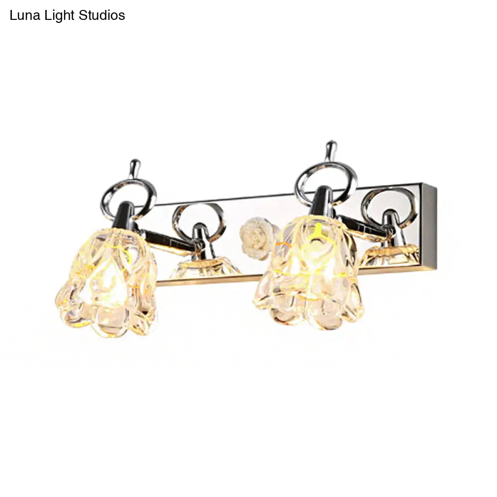 DecorBites™ Modern Flower Shade Vanity Wall Light Fixture - Clear Glass, Silver Finish, 2/3 Lights - Ideal for Bathroom - 12"/18" W