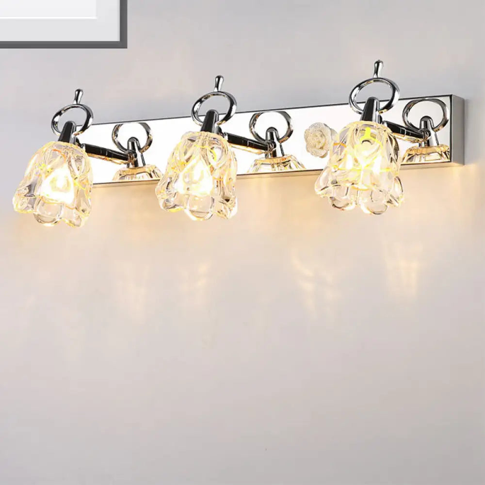 DecorBites™ Modern Flower Shade Vanity Wall Light Fixture - Clear Glass, Silver Finish, 2/3 Lights - Ideal for Bathroom - 12"/18" W