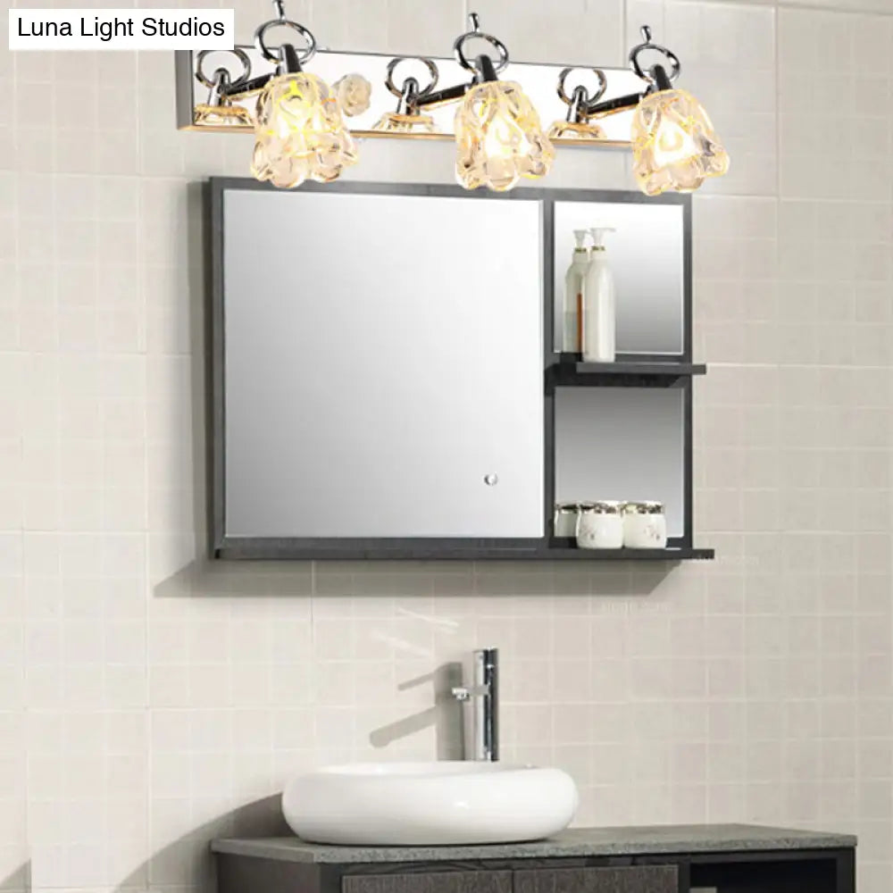 DecorBites™ Modern Flower Shade Vanity Wall Light Fixture - Clear Glass, Silver Finish, 2/3 Lights - Ideal for Bathroom - 12"/18" W