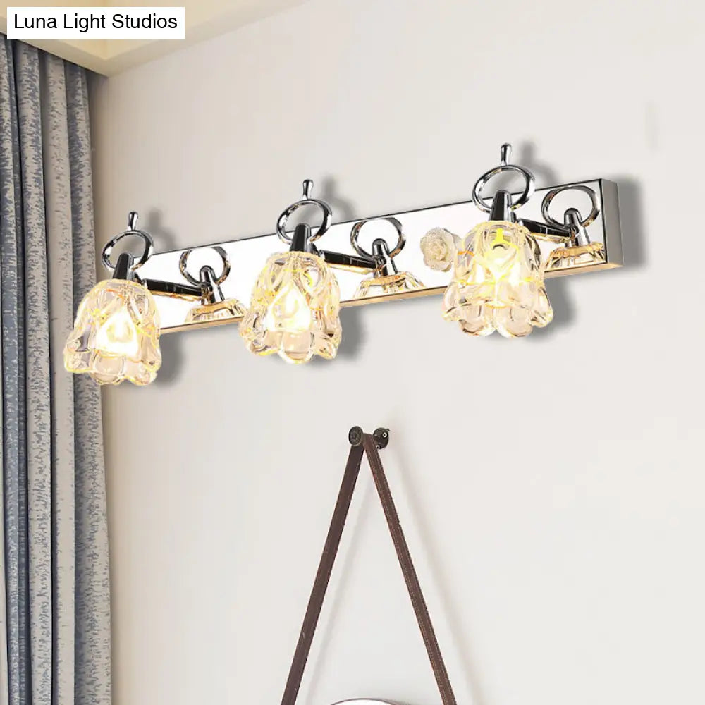 DecorBites™ Modern Flower Shade Vanity Wall Light Fixture - Clear Glass, Silver Finish, 2/3 Lights - Ideal for Bathroom - 12"/18" W