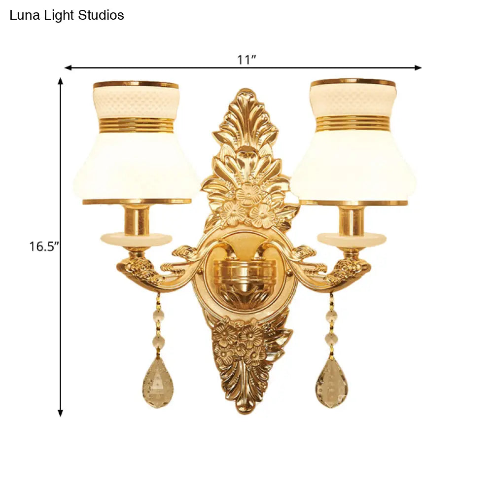 DecorBites™ Modern Frosted Glass Bell Shade Wall Sconce with Gold Carved Backplate