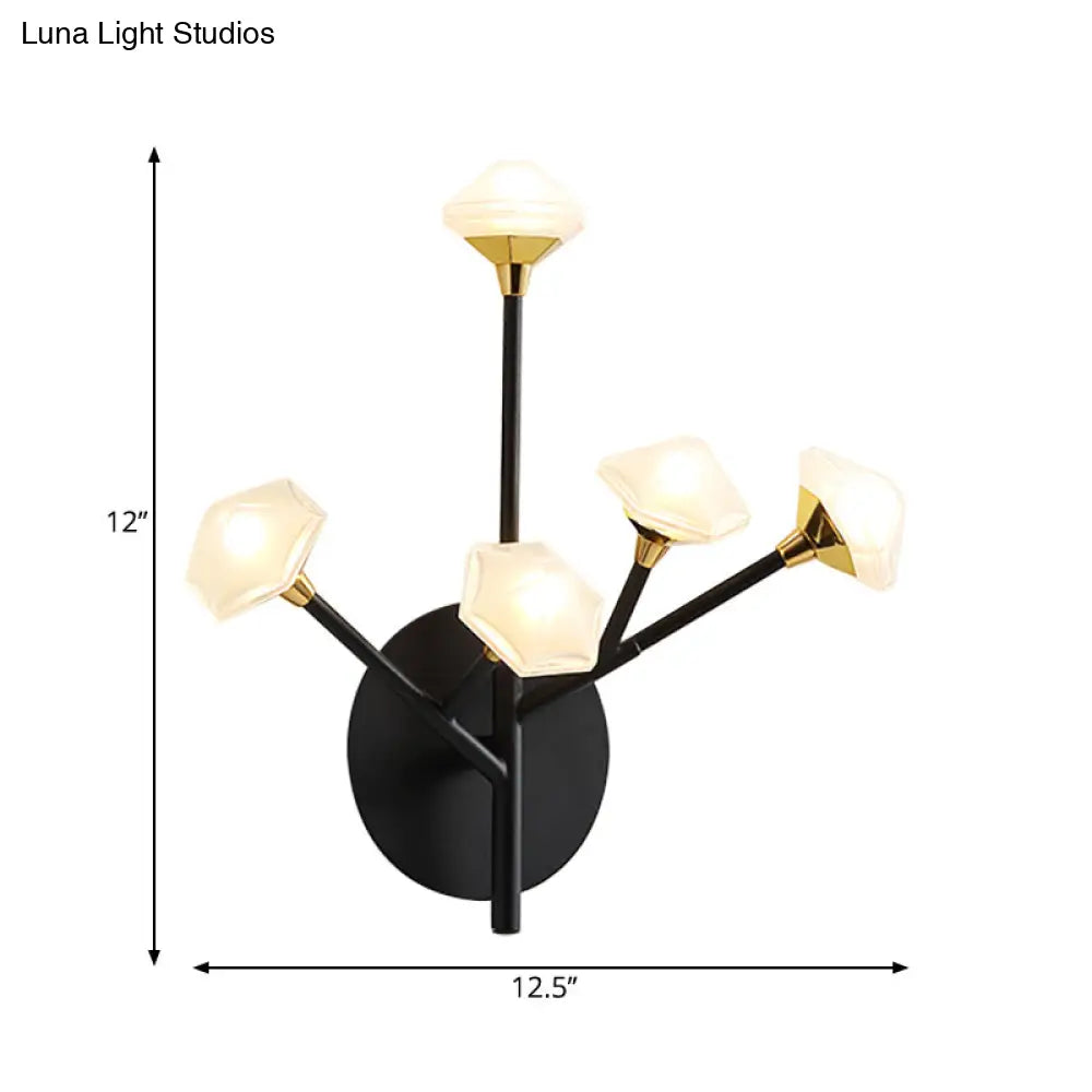DecorBites™ Modern Geometric Wall Sconce with 5 Black/Gold Lights and Branching Acrylic Shade Design