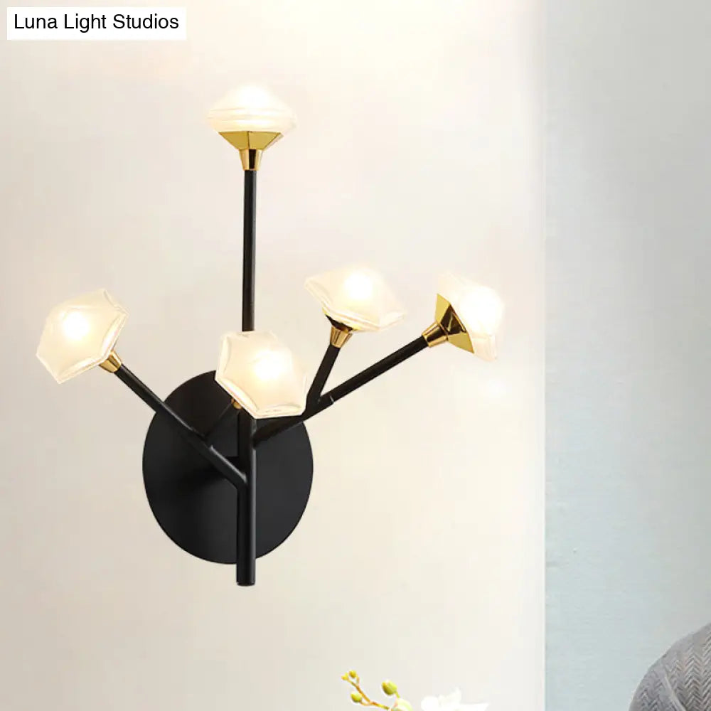 DecorBites™ Modern Geometric Wall Sconce with 5 Black/Gold Lights and Branching Acrylic Shade Design