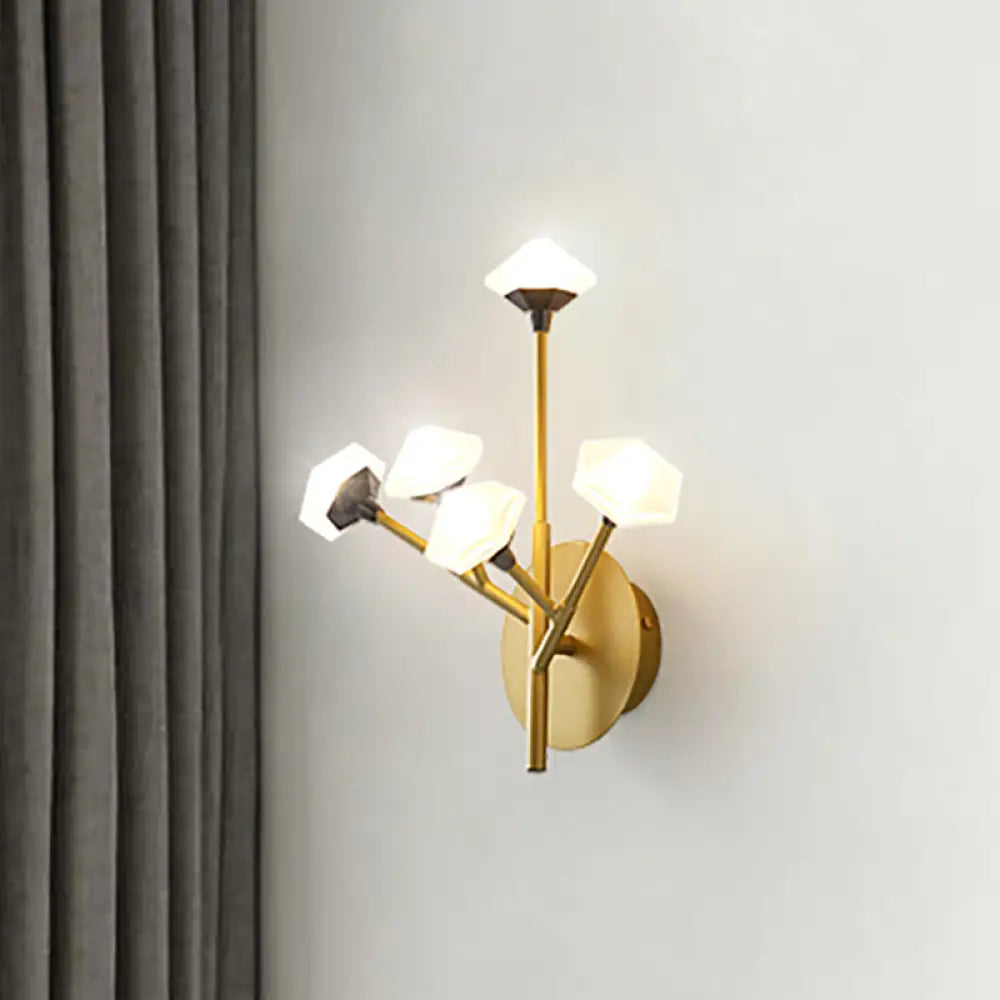DecorBites™ Modern Geometric Wall Sconce with 5 Black/Gold Lights and Branching Acrylic Shade Design