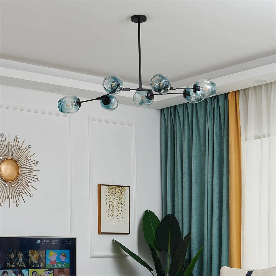 DecorBites™ Modern Glass Ball Pendant Chandelier - Black Gold