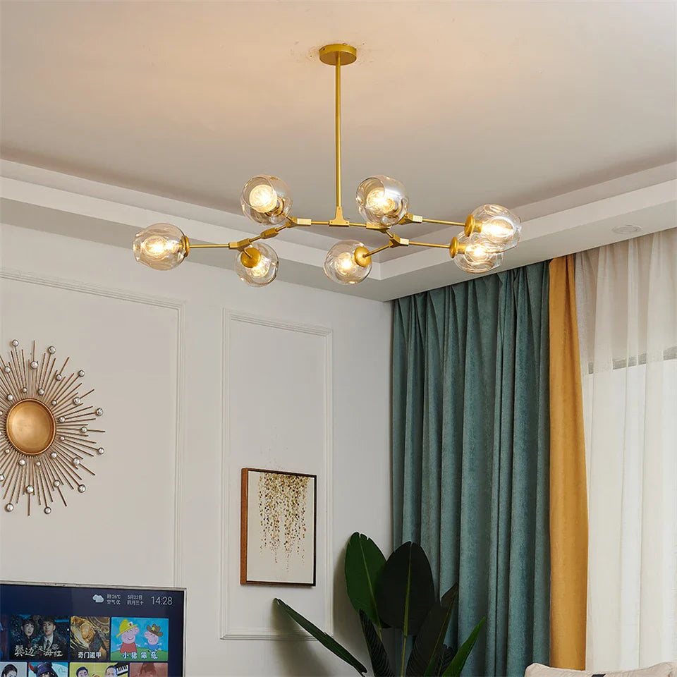 DecorBites™ Modern Glass Ball Pendant Chandelier - Black Gold