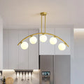 DecorBites™ Modern Glass Orb Island Pendant Light with Brass Arch Arm - 5 Bulbs - White/Clear Design for Dining Room