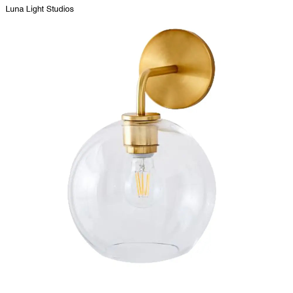 DecorBites™ Modern Glass Orb Wall Sconce with Brass Arm, Clear/White