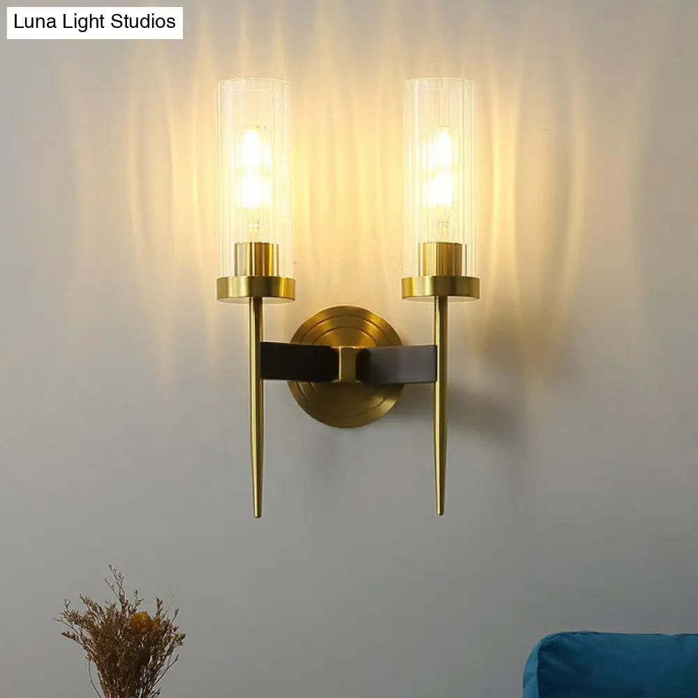 DecorBites™ Modern Glass Tube Wall Sconce with Prismatic Design & Brass Finish for Living Room