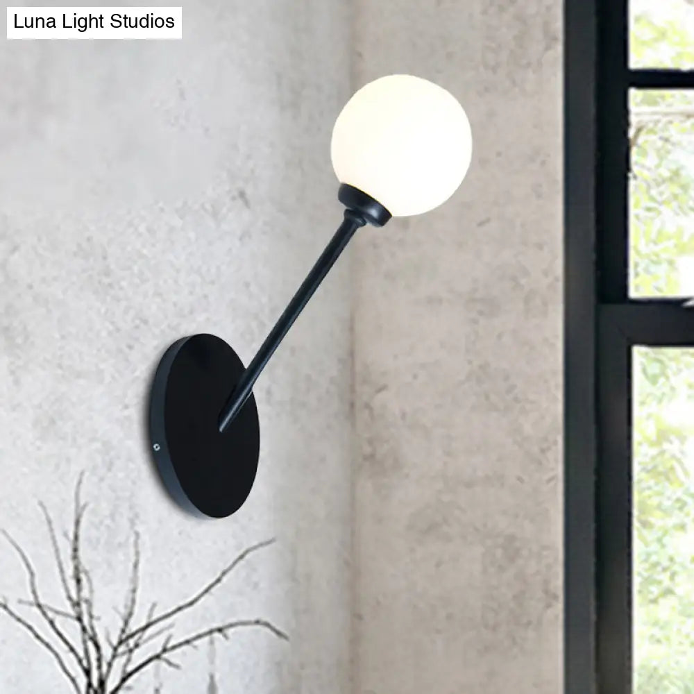 DecorBites™ Modern Global Wall Lighting, White Glass 1 Bulb Dining Room Lamp - Black