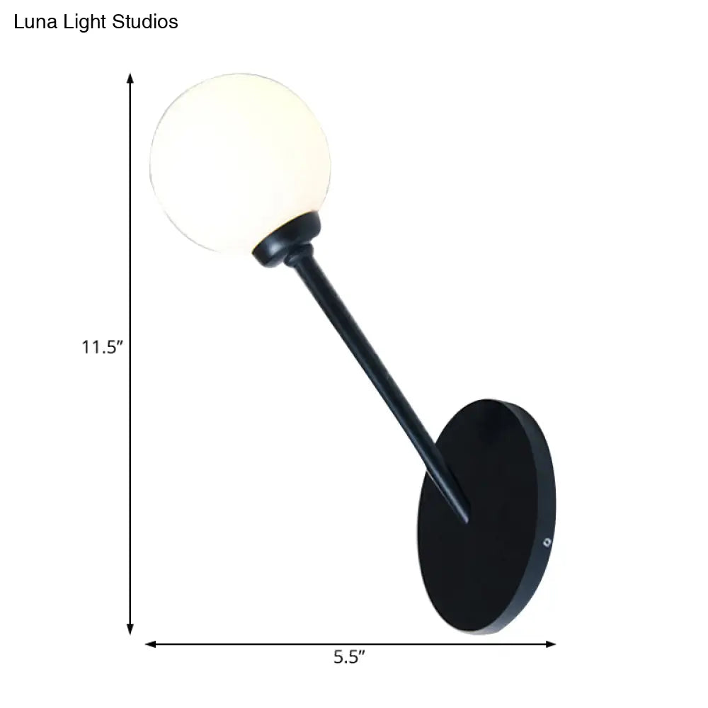 DecorBites™ Modern Global Wall Lighting, White Glass 1 Bulb Dining Room Lamp - Black