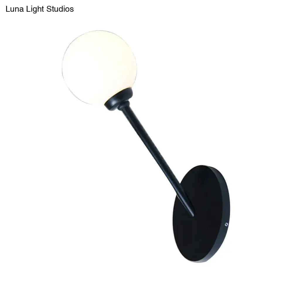 DecorBites™ Modern Global Wall Lighting, White Glass 1 Bulb Dining Room Lamp - Black