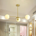 DecorBites™ Modern Gold Ceiling Light with White Glass Shade - 3 Bulbs Semi Flush Mounted for Bedroom