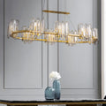 DecorBites™ Modern Gold Ceiling Pendant Lamp with Clear Crystal Icicle Shade – 8 Bulbs, Oval Design