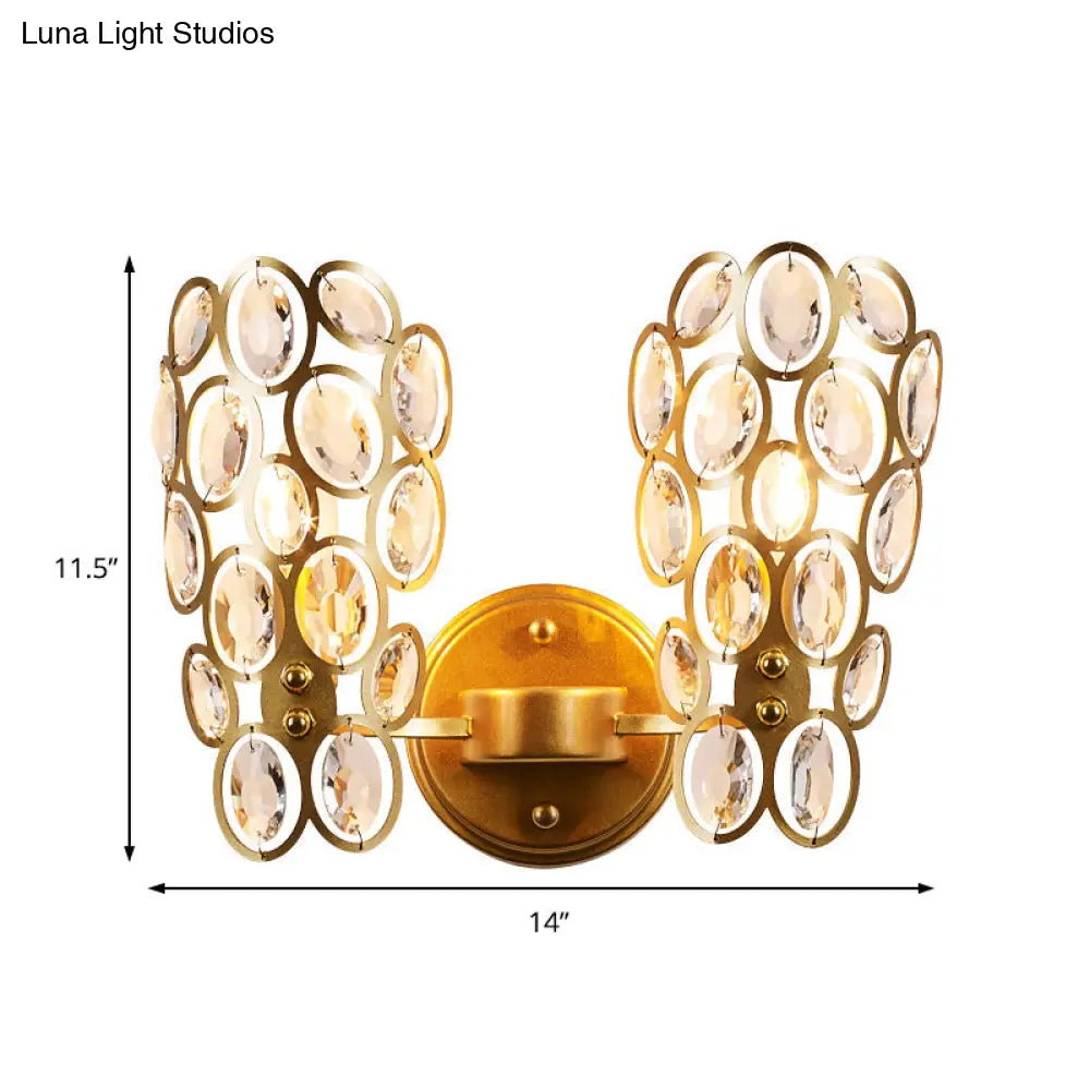DecorBites™ Modern Gold Circles Wall Sconce Light with Crystal Deco - 2 Lights for Bedroom