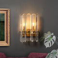 DecorBites™ Modern Gold Crystal Flush Wall Sconce: Half-Cylinder Rectangle-Cut Lamp with 2 Lights for Hallways
