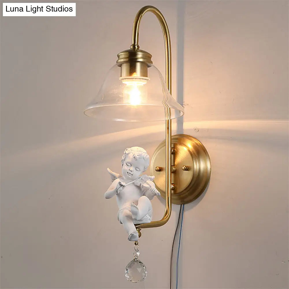 DecorBites™ Modern Gold Glass Sconce Light with Resin Deco - 1-Light Wall Lamp