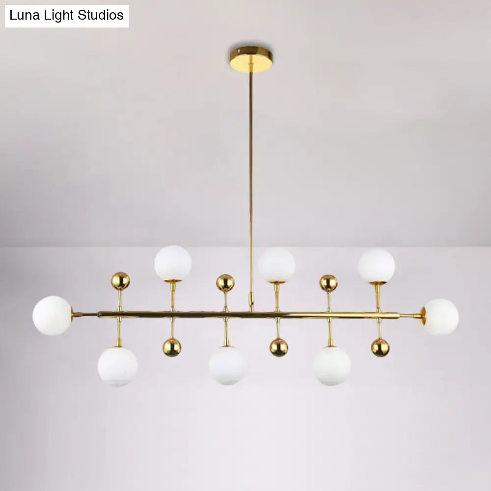 DecorBites™ Modern Gold Hotel Linear Chandelier - Opal Glass, 8 Lights, Ceiling Pendant