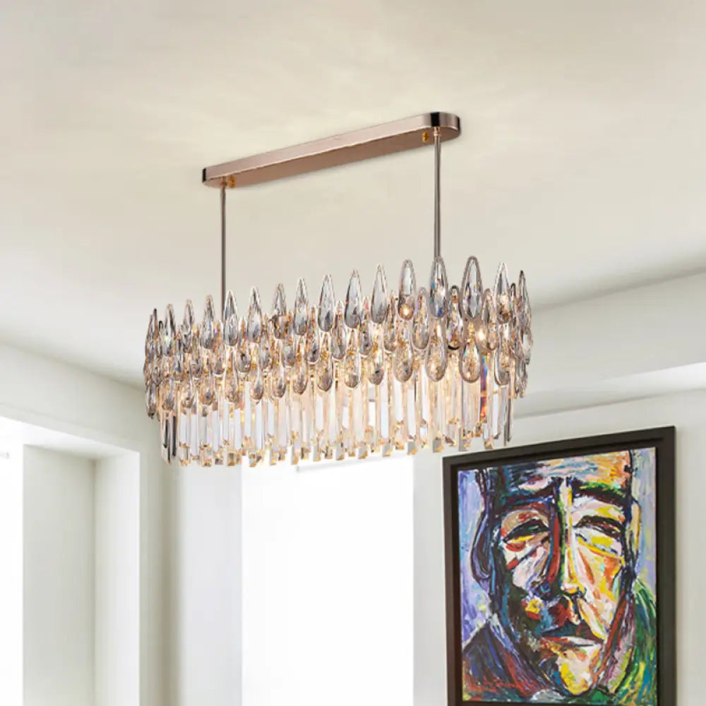 DecorBites™ Modern Gold Island Lighting with Crystal Tiers and 10 Lights